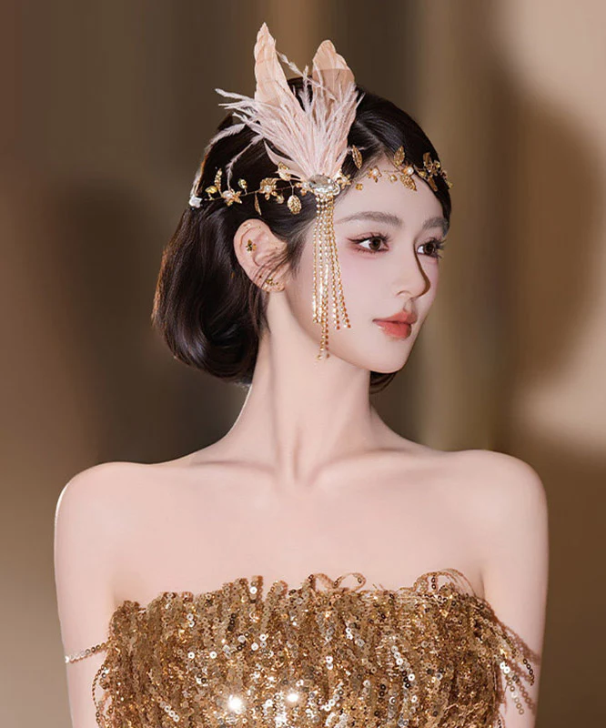 Dinner Gold CrystalZircon Feather Tassel HairPiece - Image 3