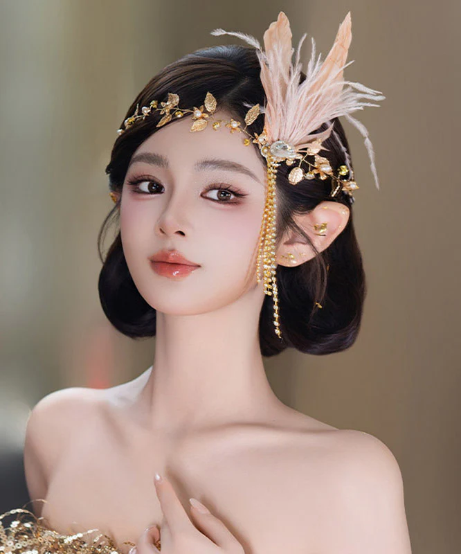 Dinner Gold CrystalZircon Feather Tassel HairPiece - Image 4