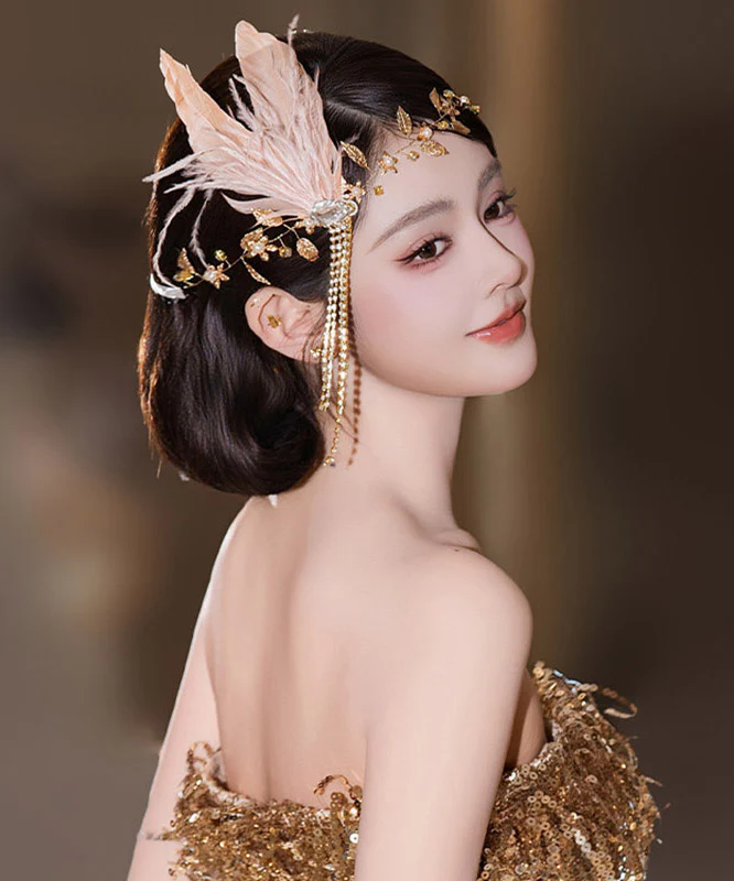 Dinner Gold CrystalZircon Feather Tassel HairPiece - Image 5