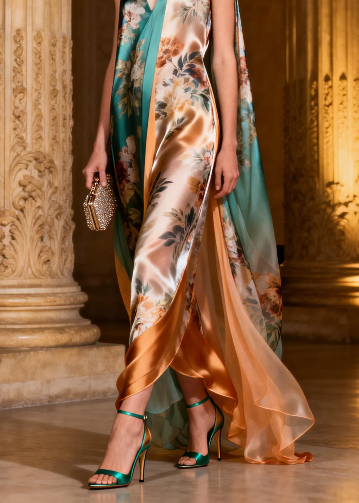 Dinner V Neck Print Silk Maxi Dresses Sleeveless - Image 4