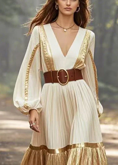 DIY Apricot Cinched Patchwork Gradient Color Party Dress Spring - Image 2