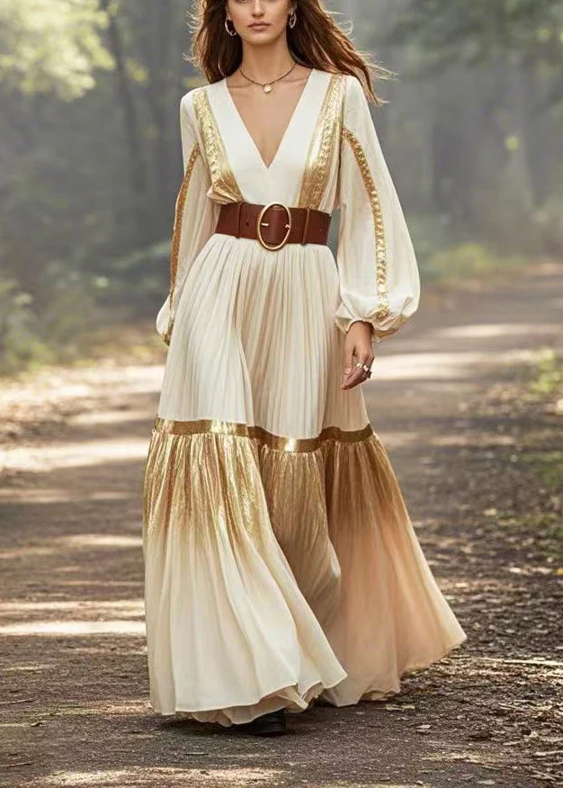 DIY Apricot Cinched Patchwork Gradient Color Party Dress Spring - Image 3