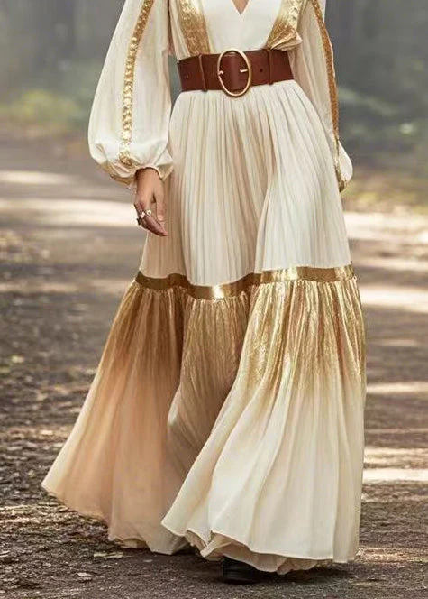 DIY Apricot Cinched Patchwork Gradient Color Party Dress Spring - Image 4