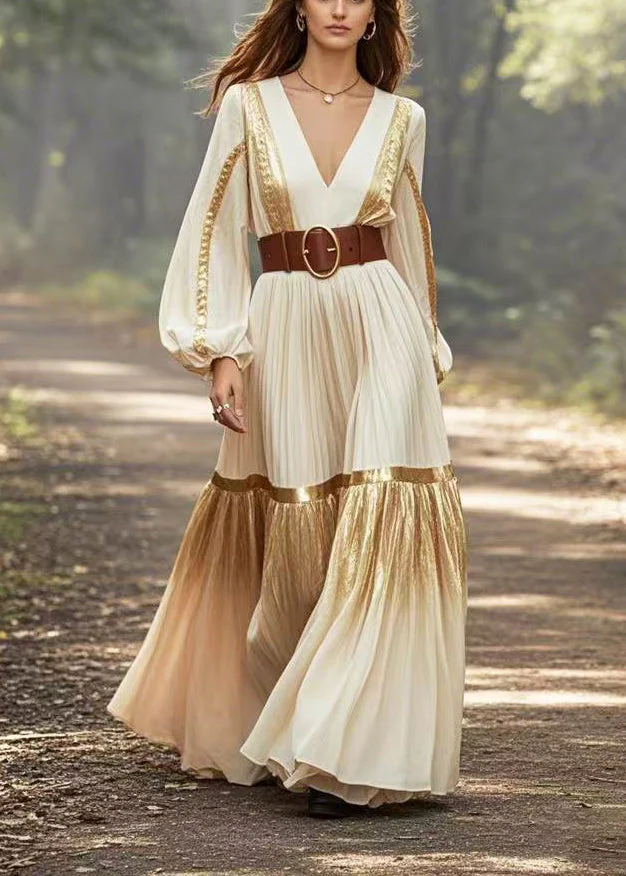 DIY Apricot Cinched Patchwork Gradient Color Party Dress Spring - Image 5