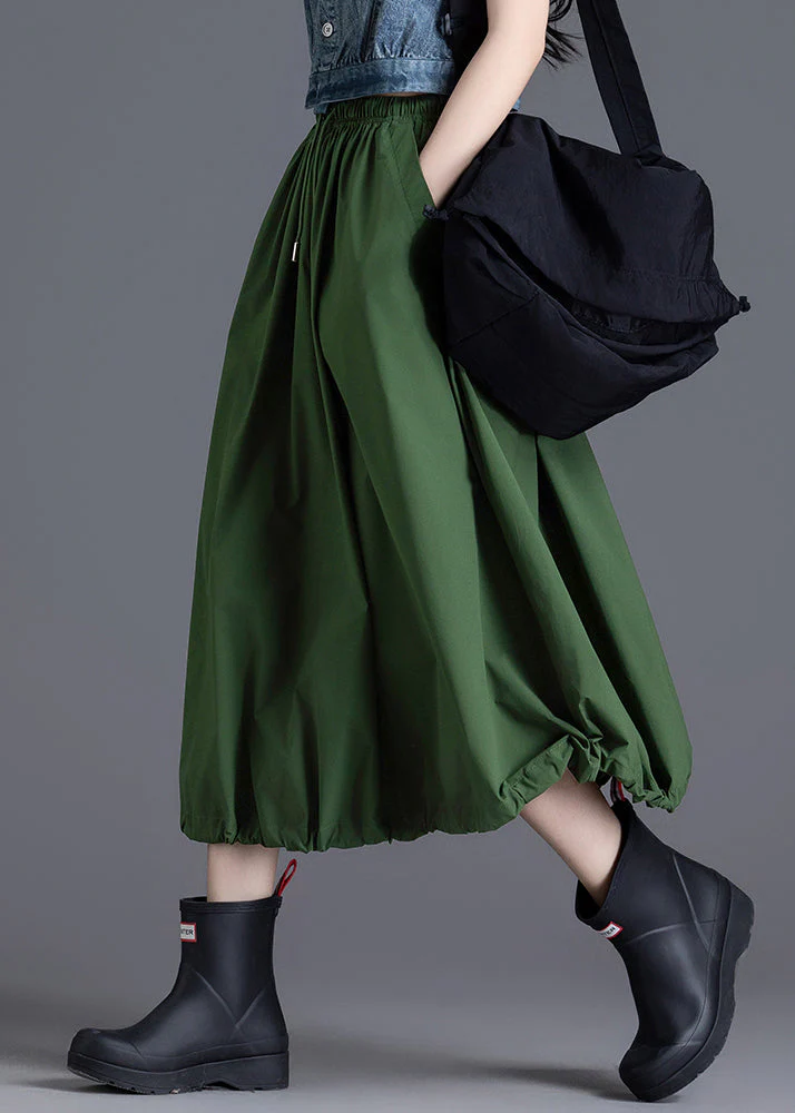 DIY Army Green Elastic Waist Drawstring Cotton Skirt Spring - Image 2