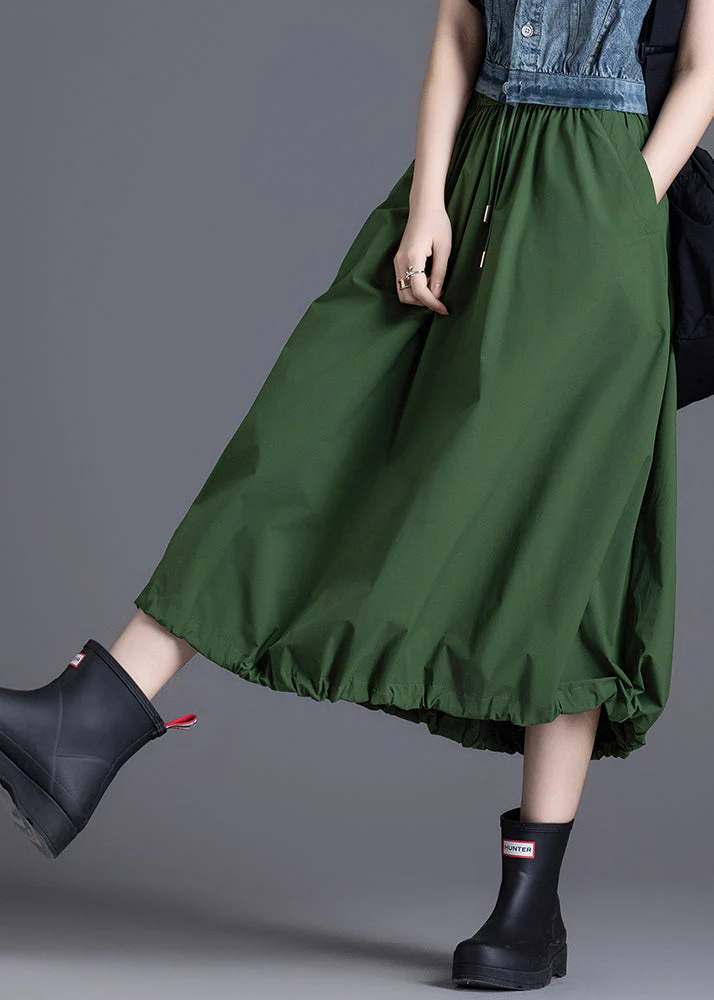 DIY Army Green Elastic Waist Drawstring Cotton Skirt Spring - Image 3