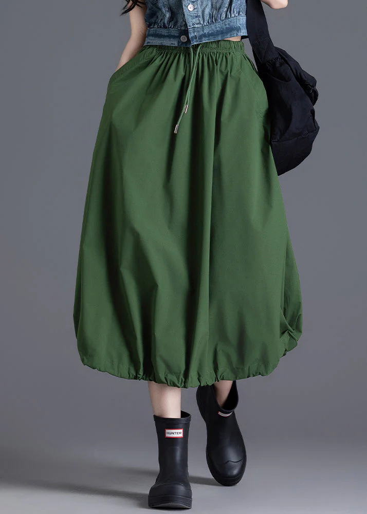 DIY Army Green Elastic Waist Drawstring Cotton Skirt Spring - Image 4