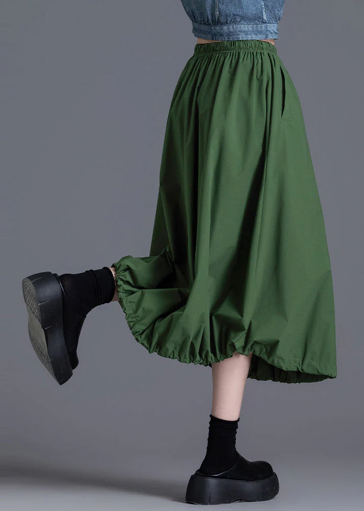 DIY Army Green Elastic Waist Drawstring Cotton Skirt Spring - Image 5