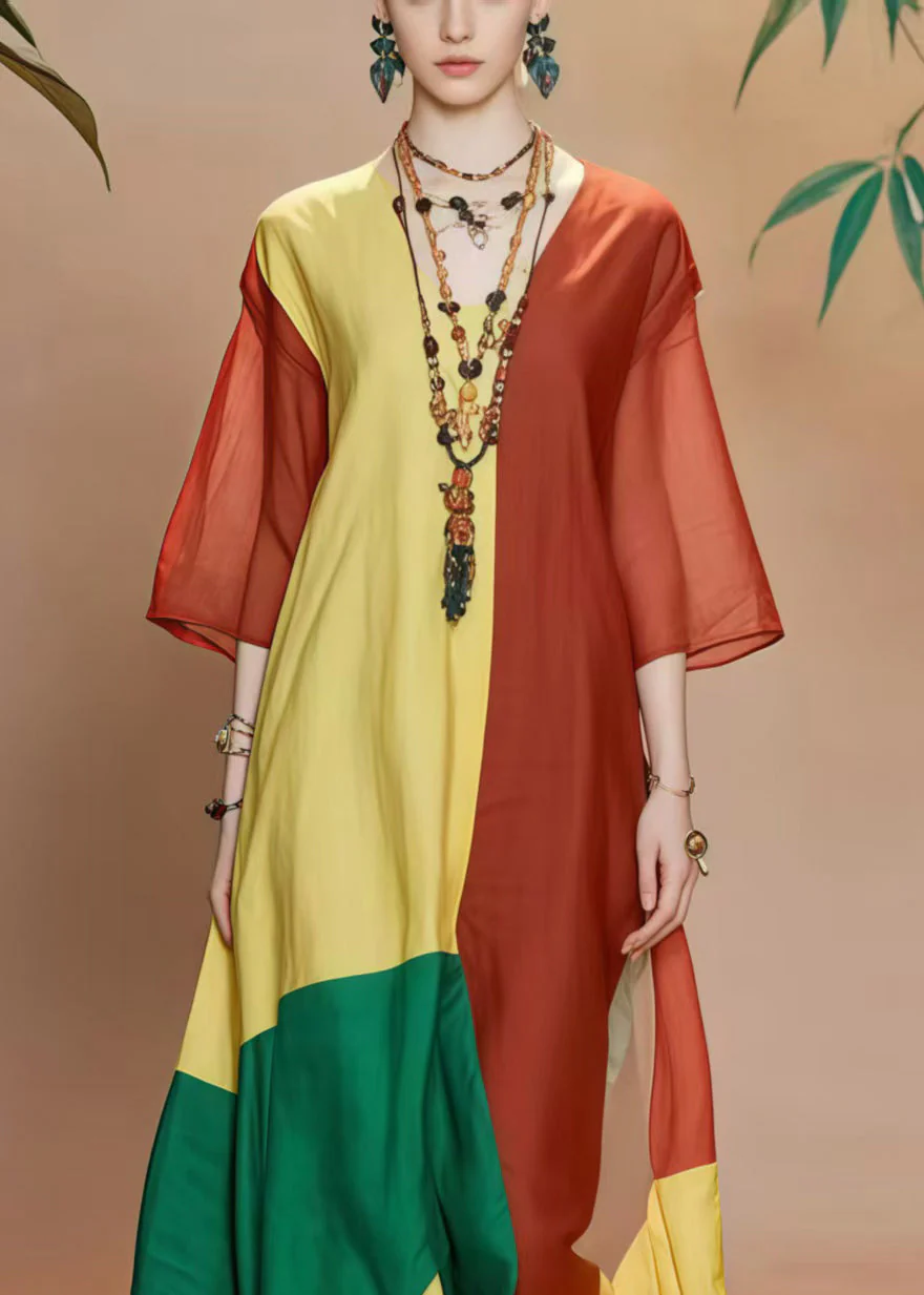 DIY Asymmetrical Patchwork Applique Cotton A Line Dress Bracelet Sleeve - Image 2
