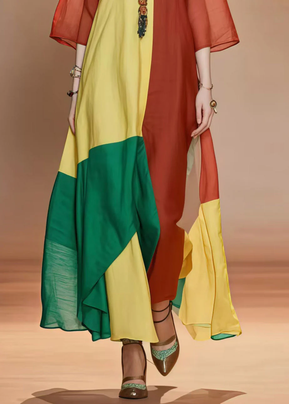 DIY Asymmetrical Patchwork Applique Cotton A Line Dress Bracelet Sleeve - Image 4