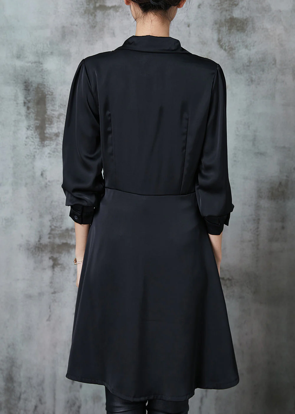 DIY Black Asymmetrical Wrinkled Chiffon Mid Dress Spring - Image 4