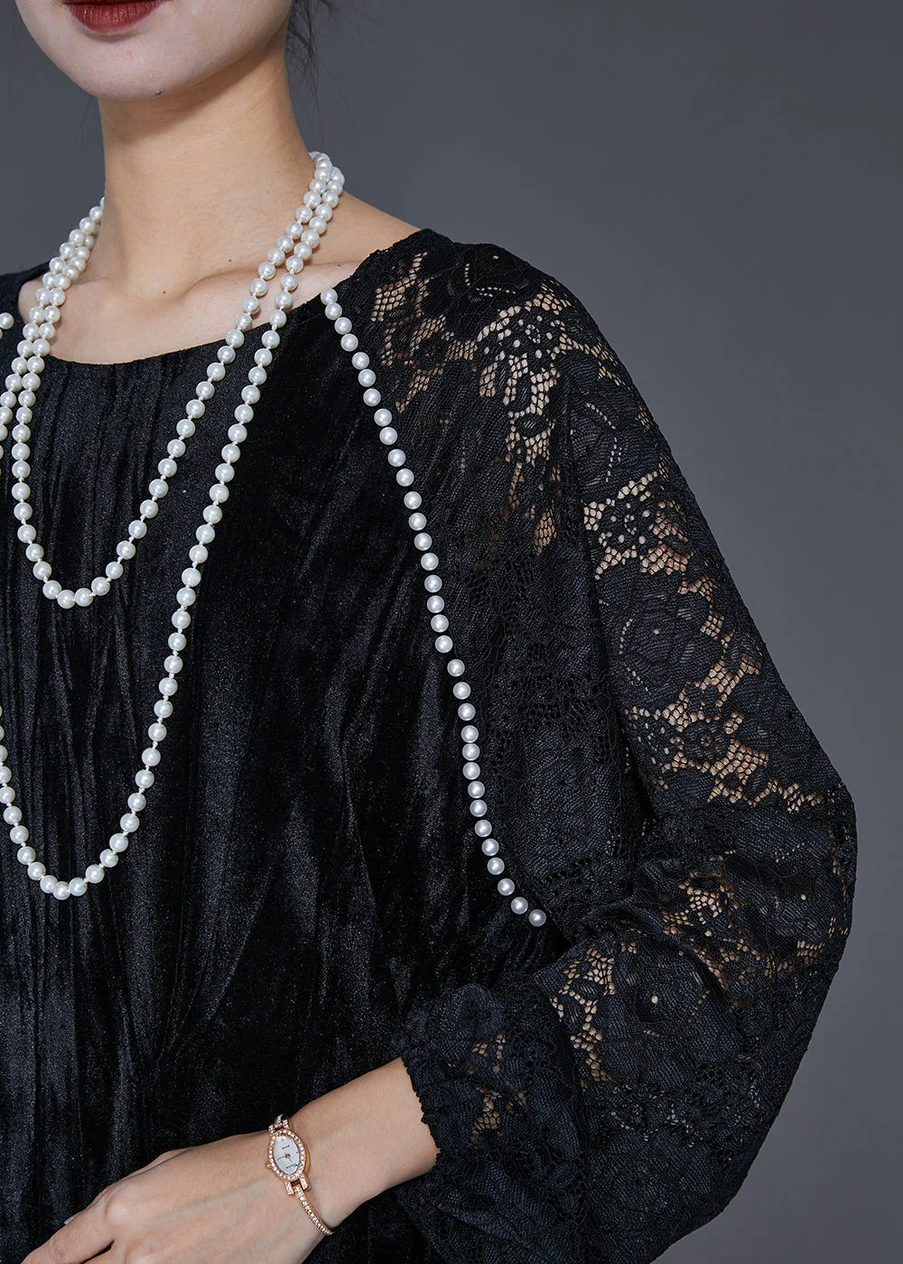 Diy Black Hollow Out Lace Patchwork Silk Velour Maxi Dresses Fall - Image 5