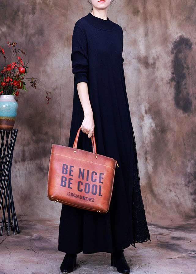 diy Black Knit Patchwork Fall Long sleeve Dresses - Image 2