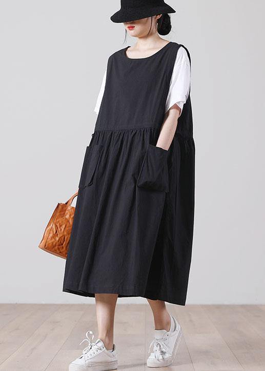 DIY Black O-Neck Cotton Summer Mid Dress - Image 4