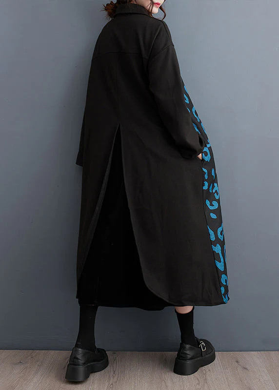 DIY Black Oversized Patchwork Cotton Shirt Dress Fall - Image 4