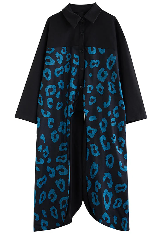 DIY Black Oversized Patchwork Cotton Shirt Dress Fall - Image 5