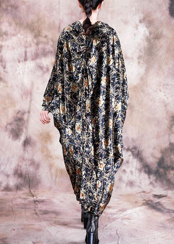 DIY black print dresses v neck asymmetric Art fall Dress - Image 4
