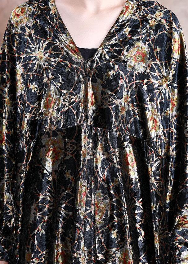 DIY black print dresses v neck asymmetric Art fall Dress - Image 5