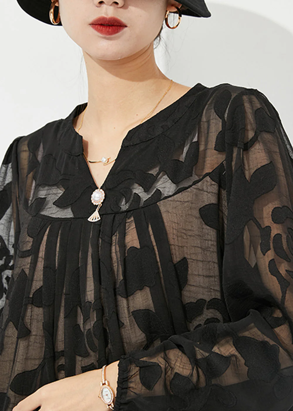 DIY Black Print Hollow Out Tulle Mid Dress Summer - Image 5