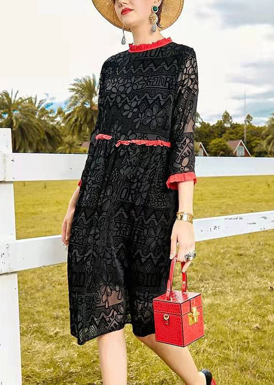 DIY Black Ruffled Floral Velour Dress Spring - Image 3