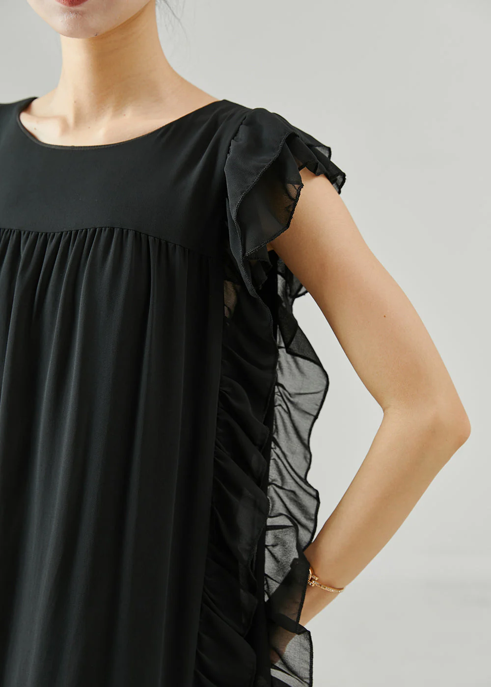 DIY Black Ruffled Tie Waist Chiffon Robe Dresses Summer - Image 5