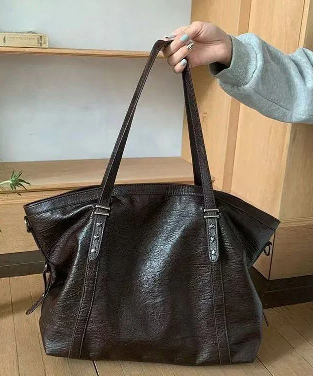 DIY Black Star Large Capacity Faux Leather Women Handbag