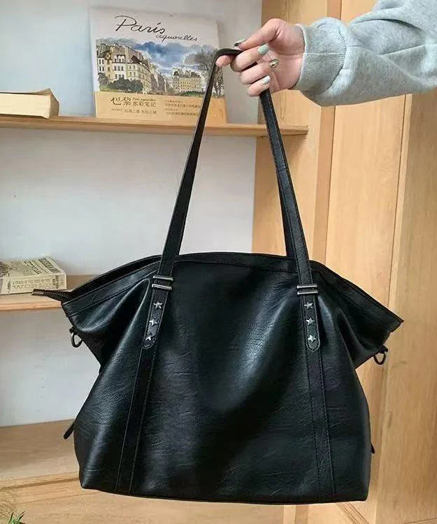 DIY Black Star Large Capacity Faux Leather Women Handbag - Image 2