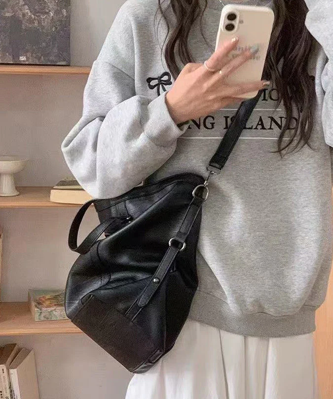 DIY Black Star Large Capacity Faux Leather Women Handbag - Image 4