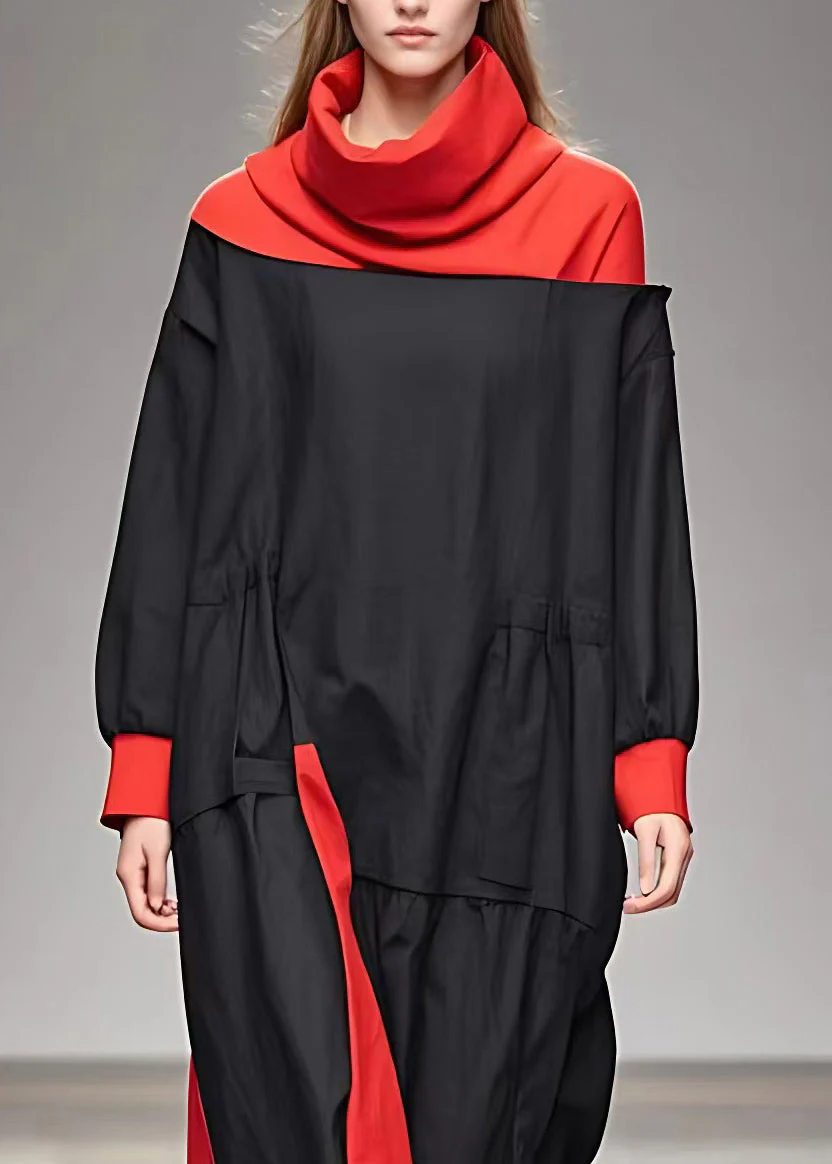 DIY Black Turtleneck Patchwork Holiday Long Dress Fall - Image 3