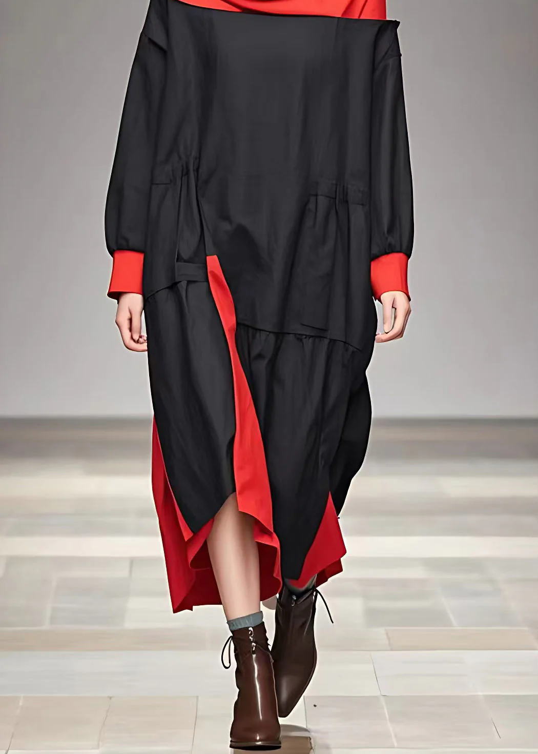 DIY Black Turtleneck Patchwork Holiday Long Dress Fall - Image 5