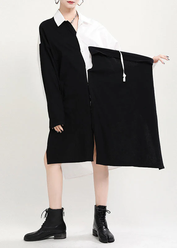 DIY Black White Asymmetrical Patchwork Ruffled Cotton Vacation Dresses Fall - Image 2