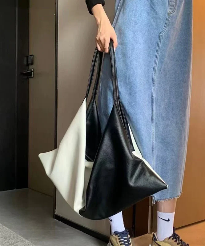 DIY Black White Patchwork Asymmetrical Design Faux Leather Shoulder Handbag
