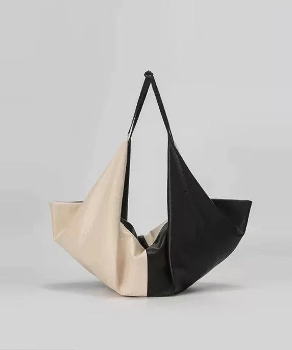 DIY Black White Patchwork Asymmetrical Design Faux Leather Shoulder Handbag - Image 4