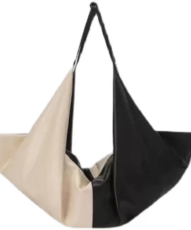 DIY Black White Patchwork Asymmetrical Design Faux Leather Shoulder Handbag - Image 5