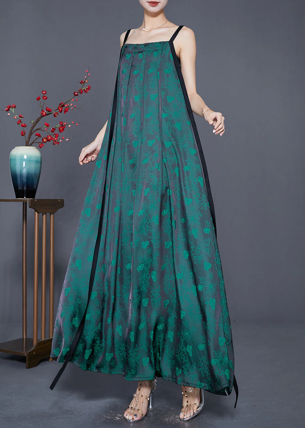 Diy Blackish Green Butterfly Exra Large Hem Silk Sundress Summer - Image 3