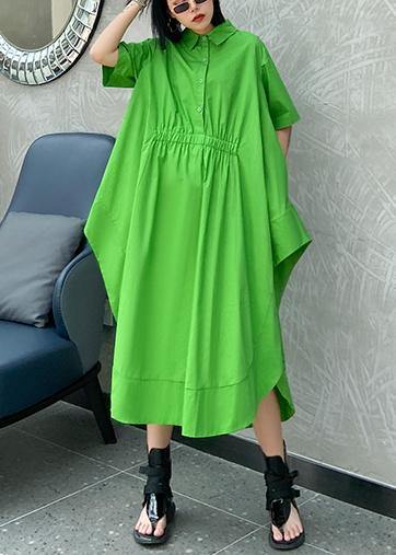 DIY Blue Geometry cotton clothes Women lapel asymmetric Kaftan Dress - Image 3
