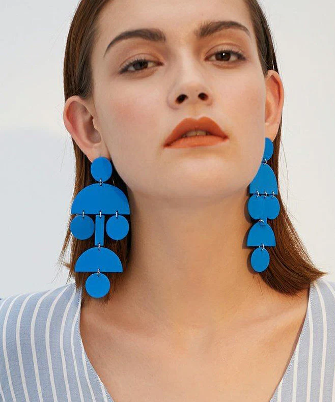 DIY Blue Exaggeration Geometric Tassels Alloy Drop Earrings - Image 2