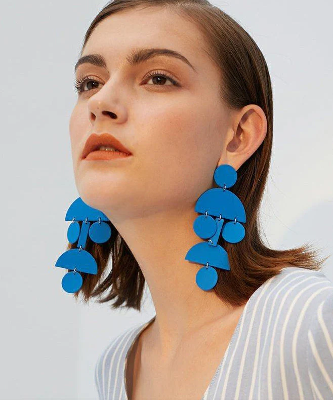 DIY Blue Exaggeration Geometric Tassels Alloy Drop Earrings - Image 3