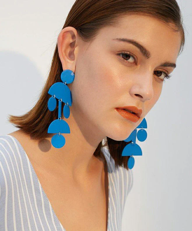 DIY Blue Exaggeration Geometric Tassels Alloy Drop Earrings - Image 4