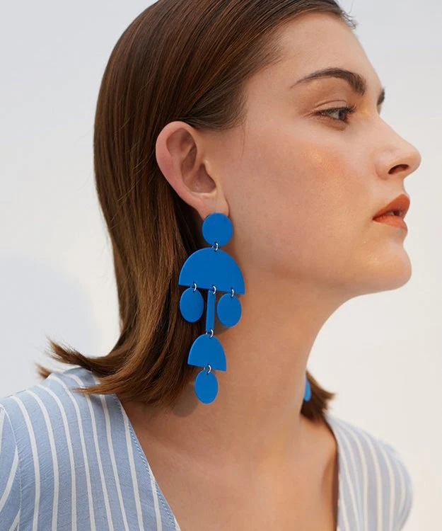DIY Blue Exaggeration Geometric Tassels Alloy Drop Earrings - Image 5