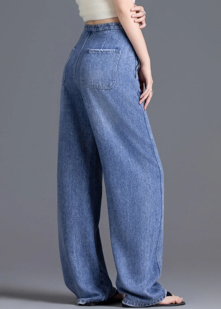 DIY Blue High Waist Drawstring Denim Pants Spring - Image 5
