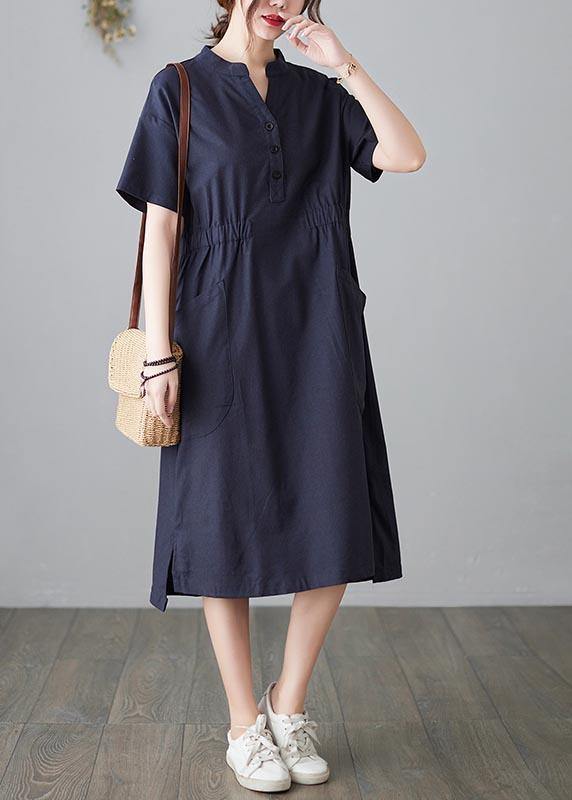DIY Blue low high design Cotton side open Summer Ankle Dress