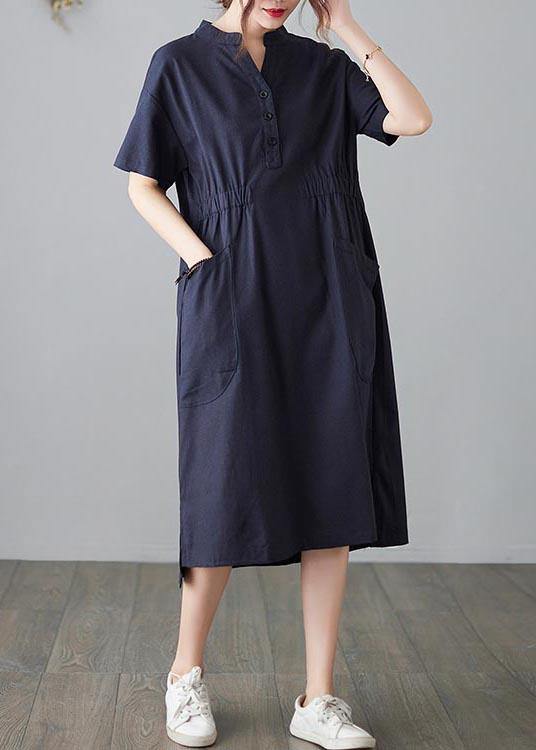 DIY Blue low high design Cotton side open Summer Ankle Dress - Image 2