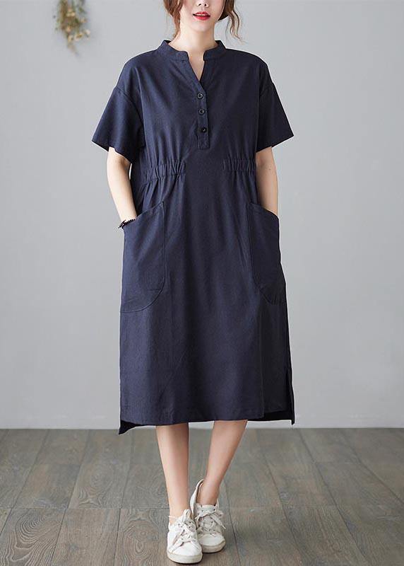 DIY Blue low high design Cotton side open Summer Ankle Dress - Image 3