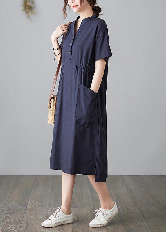 DIY Blue low high design Cotton side open Summer Ankle Dress - Image 4