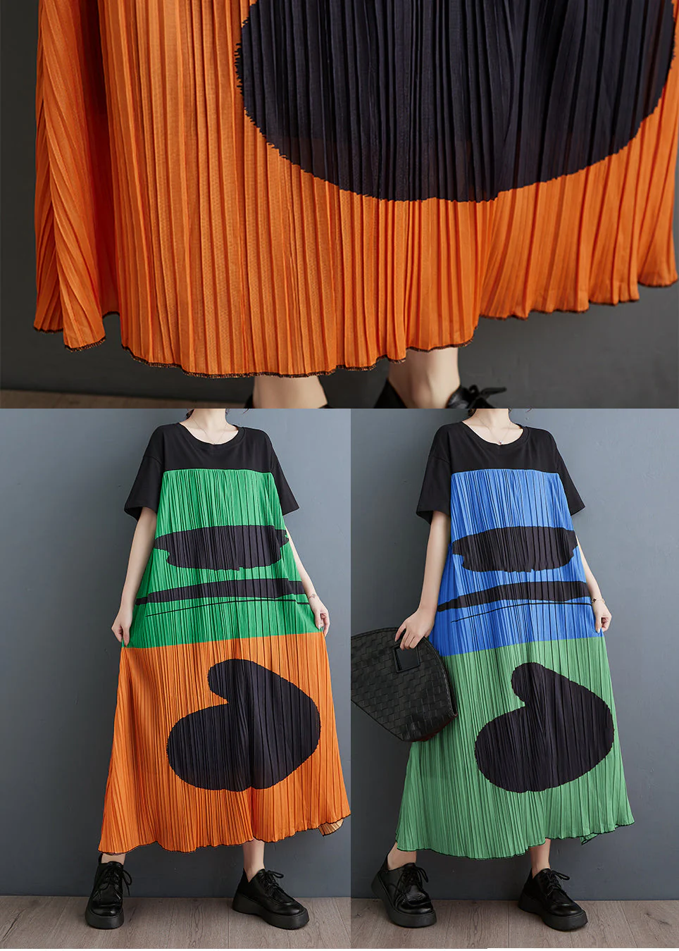 DIY Blue Oversized Patchwork Print Cotton Maxi Dress Summer - Image 5