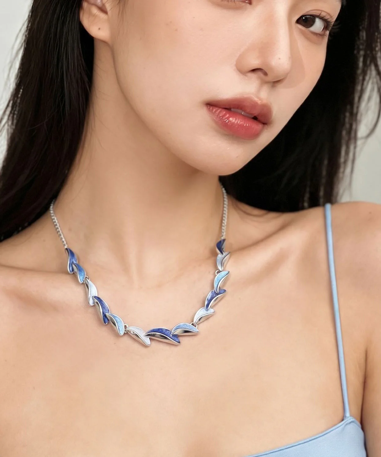 DIY Blue Stainless Steel Alloy Enamel Pendant Necklace - Image 3