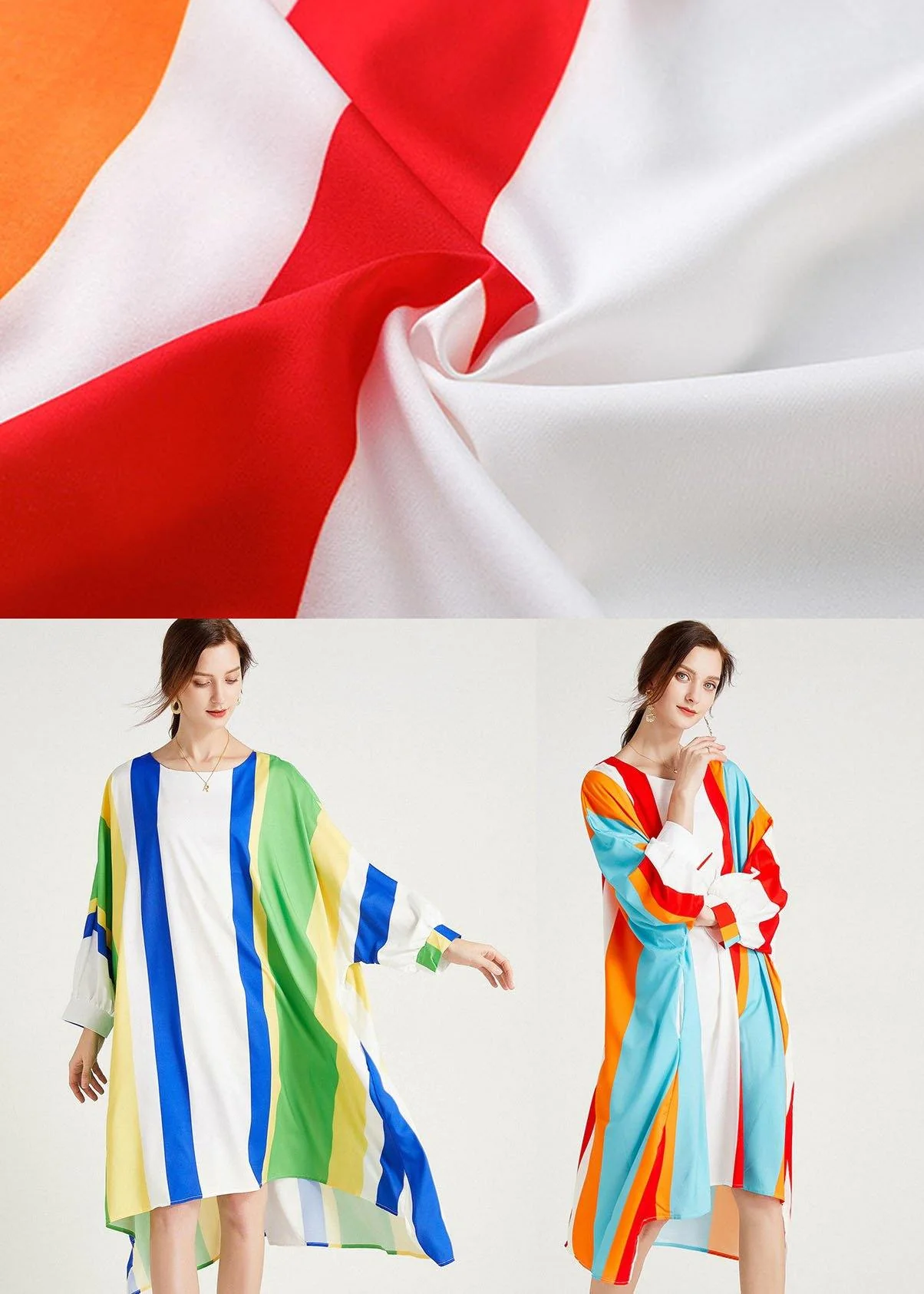 Diy Blue Striped Loose Bat Wing Sleeve Striped Summer Long Sleeve Dress - Image 5