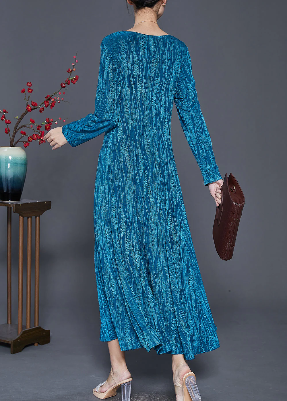DIY Blue V Neck Exra Large Hem Cotton Vacation Dresses Spring - Image 4