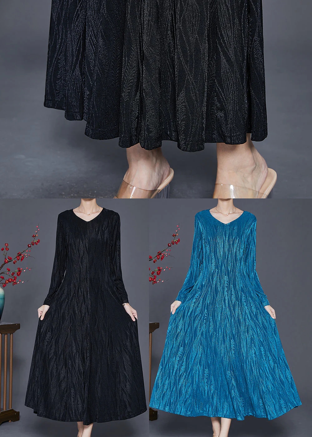 DIY Blue V Neck Exra Large Hem Cotton Vacation Dresses Spring - Image 5